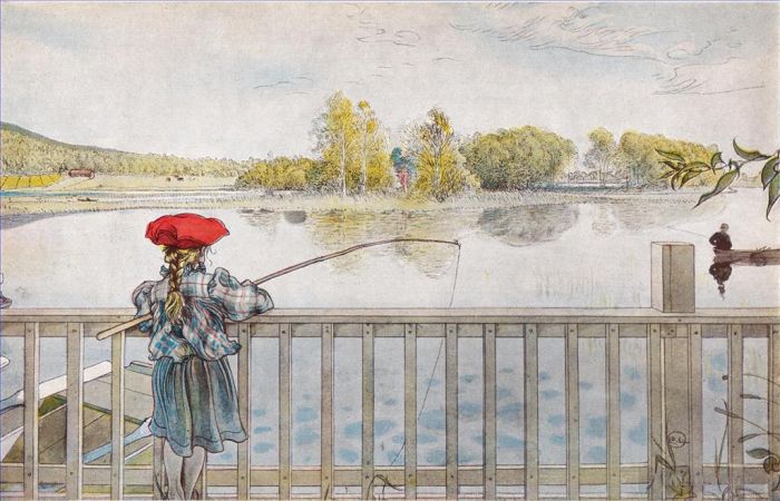 Carl Larsson Various Paintings - Lisbeth fishing 1898