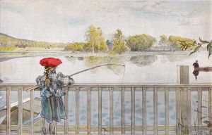 Artist Carl Larsson's Work - Lisbeth fishing 1898
