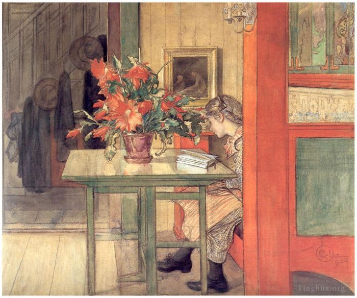 Carl Larsson Various Paintings - Lisbeth reading 1904