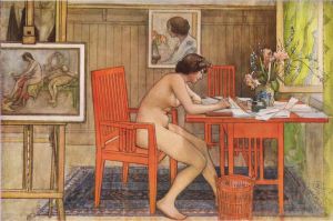 Artist Carl Larsson's Work - Model writing postcards 1906