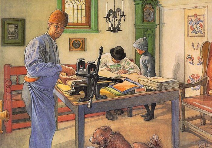 Carl Larsson Various Paintings - My acid workshop where i do my etching 1910