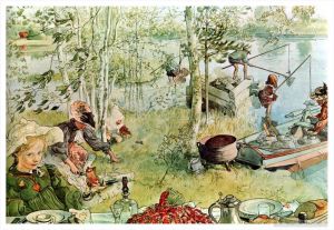 Artist Carl Larsson's Work - The crayfish season opens 1897