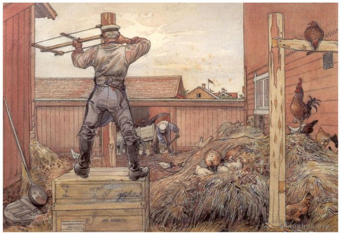 Carl Larsson Various Paintings - The manure pile 1906