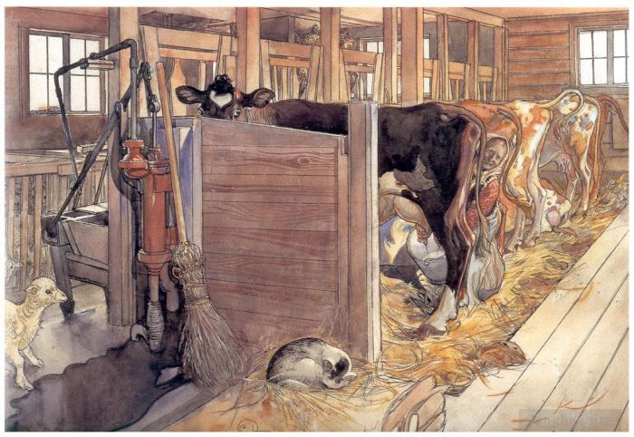 Carl Larsson Various Paintings - The stable 1906