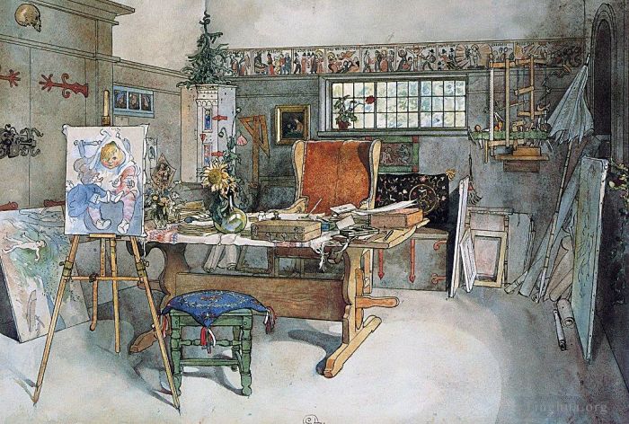 Carl Larsson Various Paintings - The studio 1895