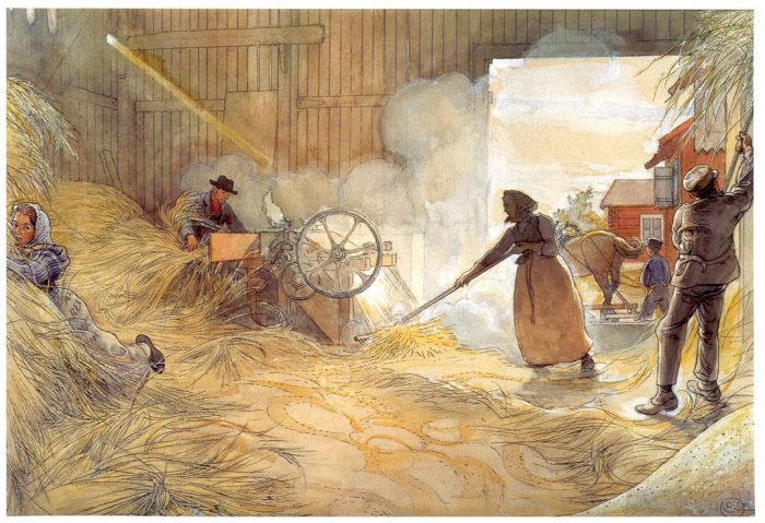 Carl Larsson Various Paintings - Threshing 1906