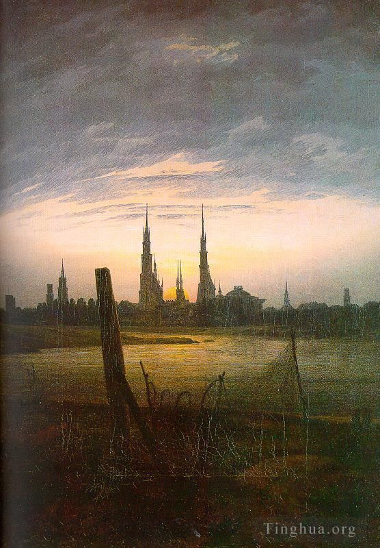 Caspar David Friedrich Oil Painting - City at Moonrise