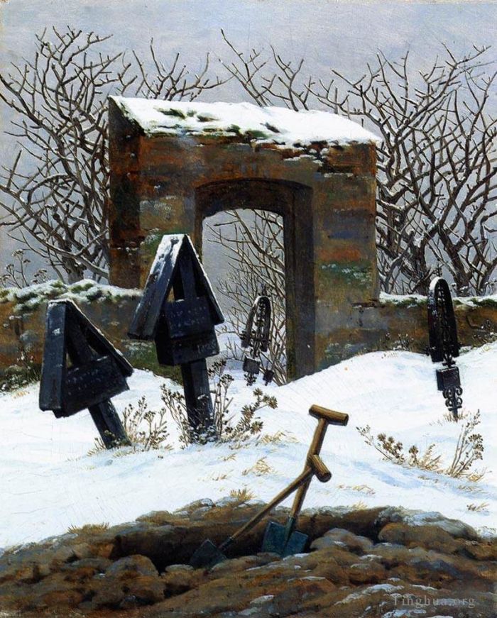 Caspar David Friedrich Oil Painting - Graveyard Under Snow