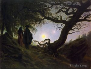 Artist Caspar David Friedrich's Work - Man and woman contemplating the moon CDF