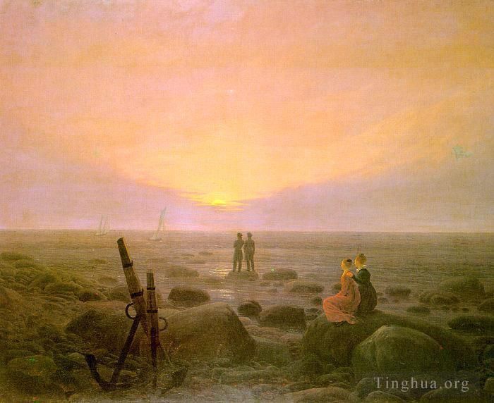Caspar David Friedrich Oil Painting - Moon Rising over the Sea
