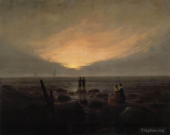 Caspar David Friedrich Oil Painting - Moonrise By The Sea