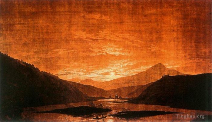 Caspar David Friedrich Oil Painting - Mountainous River Landscape