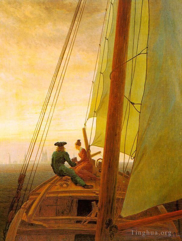 Caspar David Friedrich Oil Painting - On Board a Sailing Ship Romantic boat