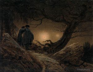 Artist Caspar David Friedrich's Work - Two Men Contemplating The Moon