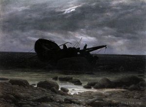 Artist Caspar David Friedrich's Work - Wreck In The Moonlight Romantic boat