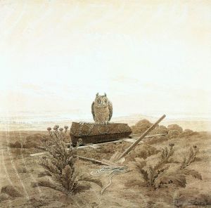 Artist Caspar David Friedrich's Work - Landscape With Grave Coffin And Owl