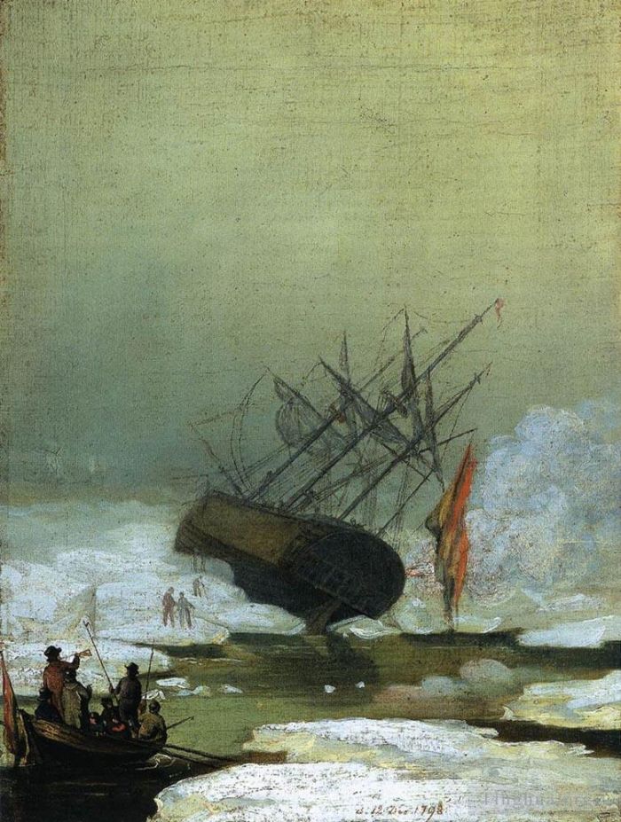 Caspar David Friedrich Various Paintings - Wreck By The Sea Romantic boat