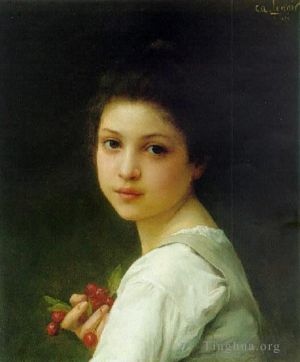 Artist Charles Amable Lenoir's Work - Portrait of a young girl with cherries
