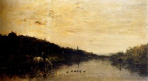 Artist Charles-François Daubigny's Work - Chevaux Au Bord De L Oise