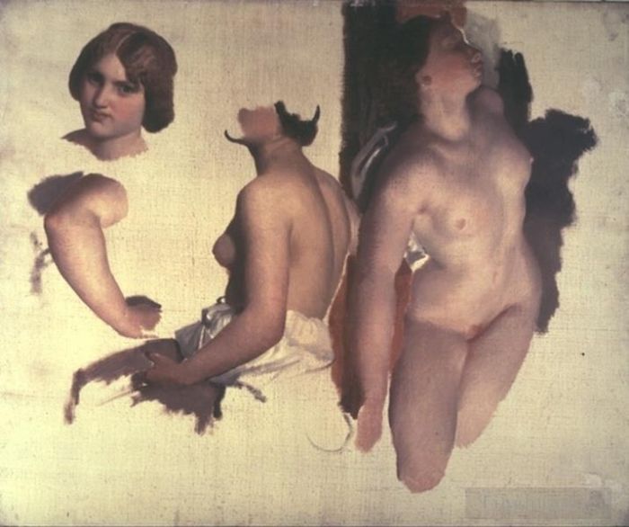 Charles Gleyre Oil Painting - Tanz der Bacchantinnen nude