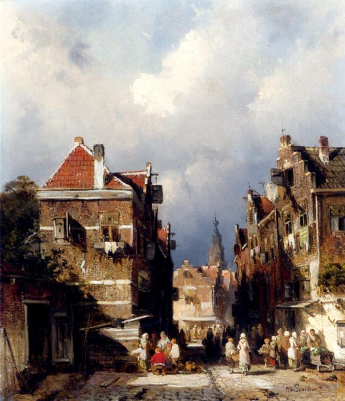 Charles Leickert Oil Painting - A Dutch Street Scene