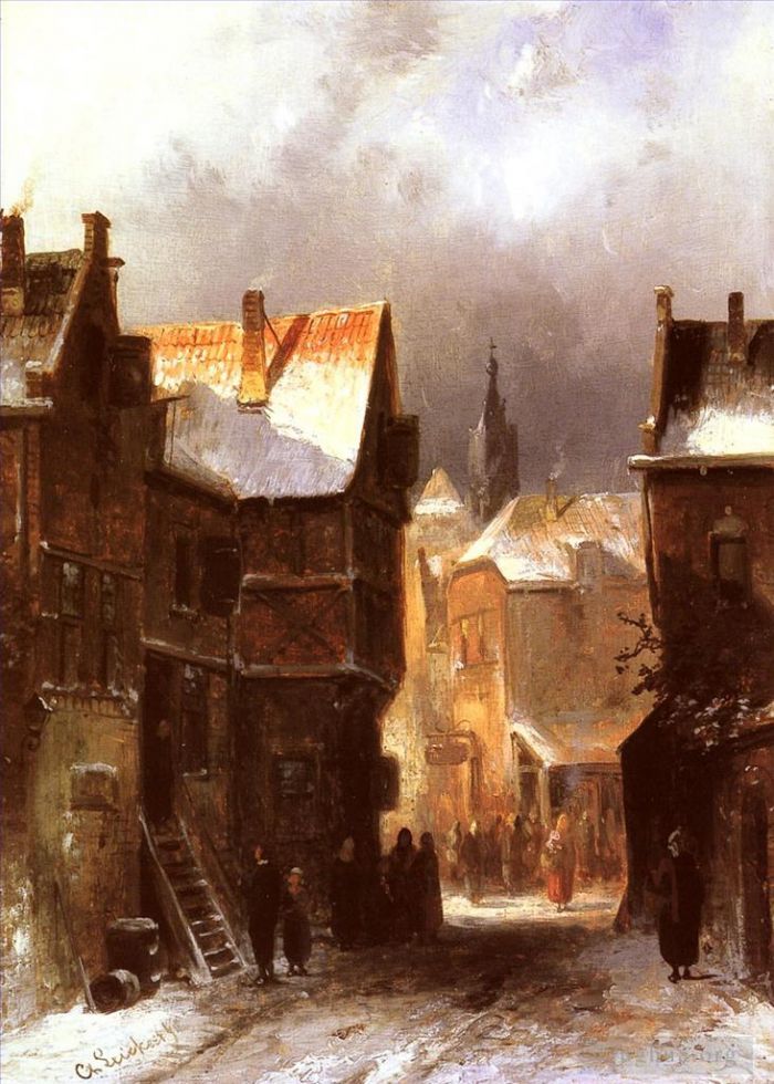 Charles Leickert Oil Painting - A Dutch Town In Winter