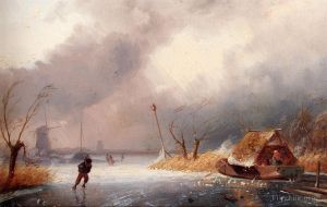 Artist Charles Leickert's Work - A Winter Landscape With Skaters On A Frozen Waterway