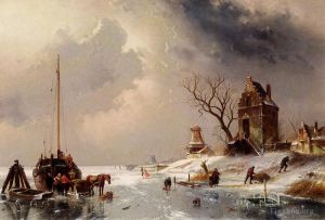 Artist Charles Leickert's Work - Figures Loading A Horse Drawn Cart On The Ice