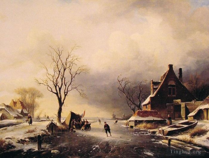 Charles Leickert Oil Painting - Winter Scene with Skaters