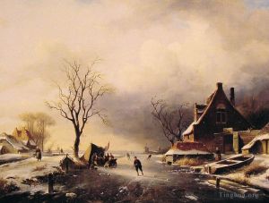 Artist Charles Leickert's Work - Winter Scene with Skaters