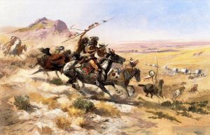 Artist Charles Marion Russell's Work - Attack on a Wagon Train