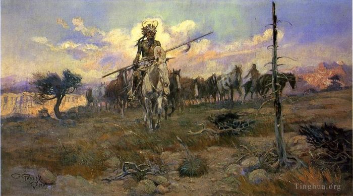 Charles Marion Russell Oil Painting - Bringing Home the Spoils