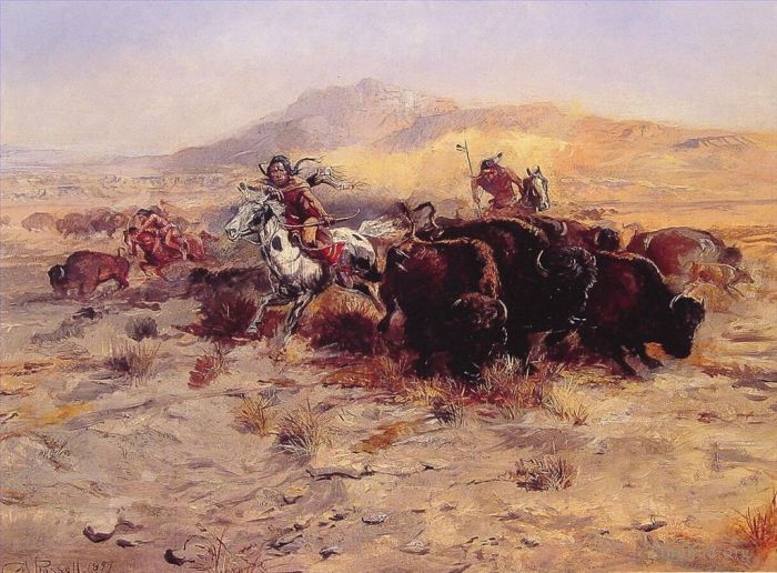 Charles Marion Russell Oil Painting - Buffalo Hunt