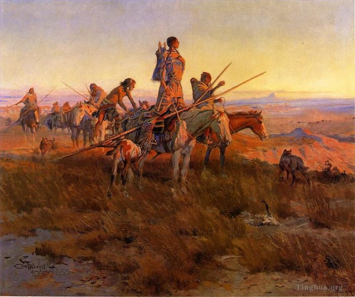 Charles Marion Russell Oil Painting - In the Wake of the Buffalo Hunters