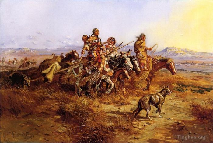 Charles Marion Russell Oil Painting - Indian Women Moving