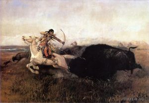 Artist Charles Marion Russell's Work - Indians Hunting Buffalo