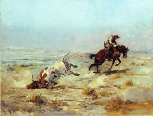 Artist Charles Marion Russell's Work - Lassoing a Steer