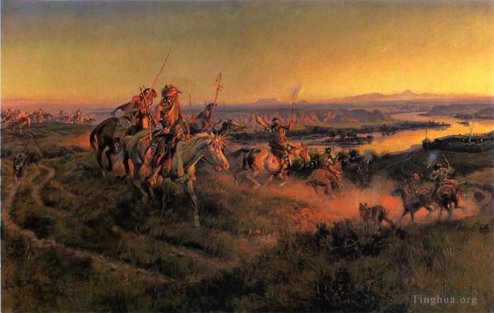Charles Marion Russell Oil Painting - The Salute of the Robe Trade cowboy