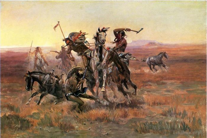 Charles Marion Russell Oil Painting - When Blackfeet and Sioux Meet