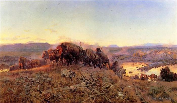Charles Marion Russell Oil Painting - When the Land Belonged to God cattle