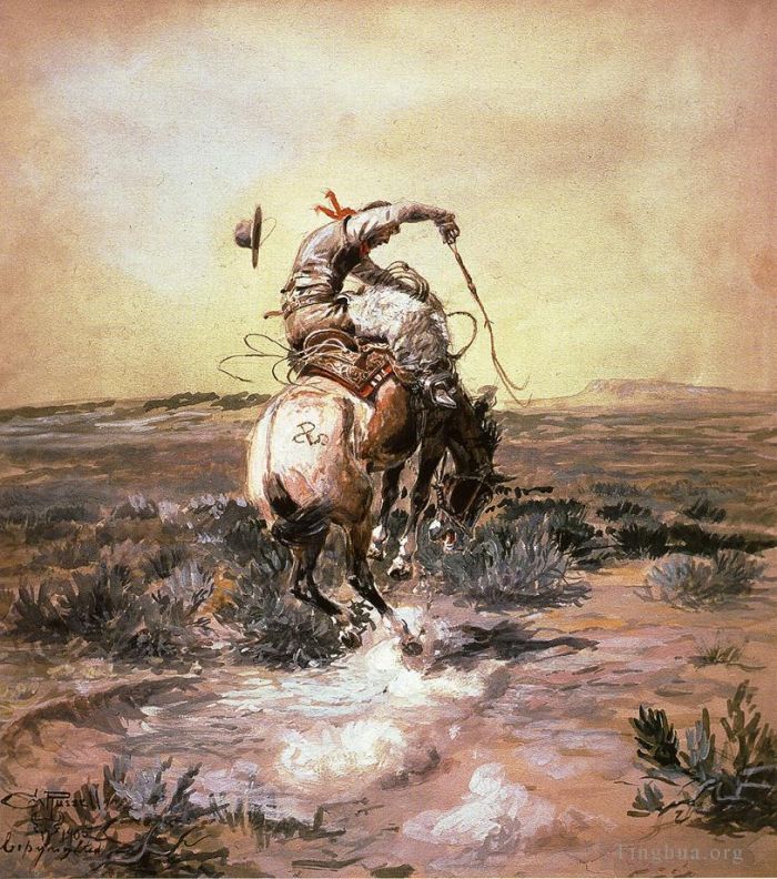 Charles Marion Russell Various Paintings - A Slick Rider