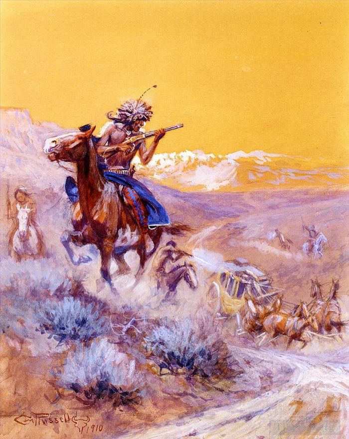 Charles Marion Russell Various Paintings - Indian Attack