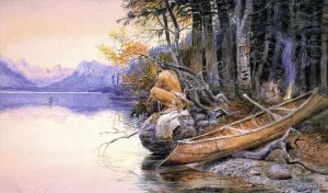 Artist Charles Marion Russell's Work - Indian Camp Lake McDonald