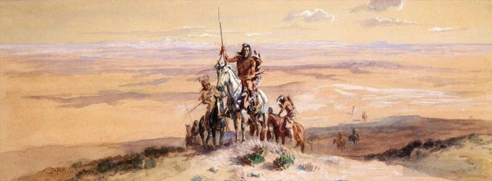 Charles Marion Russell Various Paintings - Indians on Plains