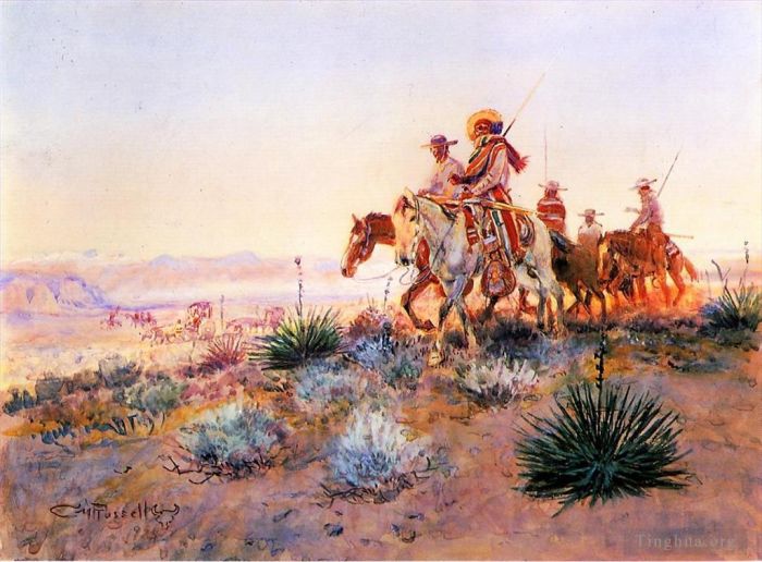 Charles Marion Russell Various Paintings - Mexican Buffalo Hunters cowboy