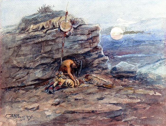 Charles Marion Russell Various Paintings - Mourning Her Warrior Dead