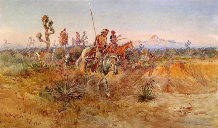Charles Marion Russell Various Paintings - Navajo Trackers