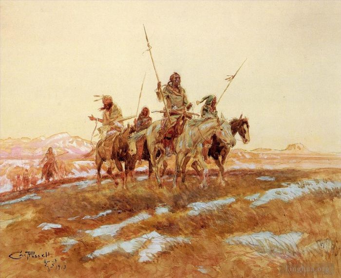 Charles Marion Russell Various Paintings - Piegan Hunting Party