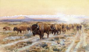 Artist Charles Marion Russell's Work - The Bison Trail cattles