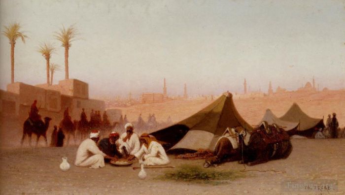 Charles-Théodore Frère Oil Painting - A Late Afternoon Meal At An Encampment Cairo